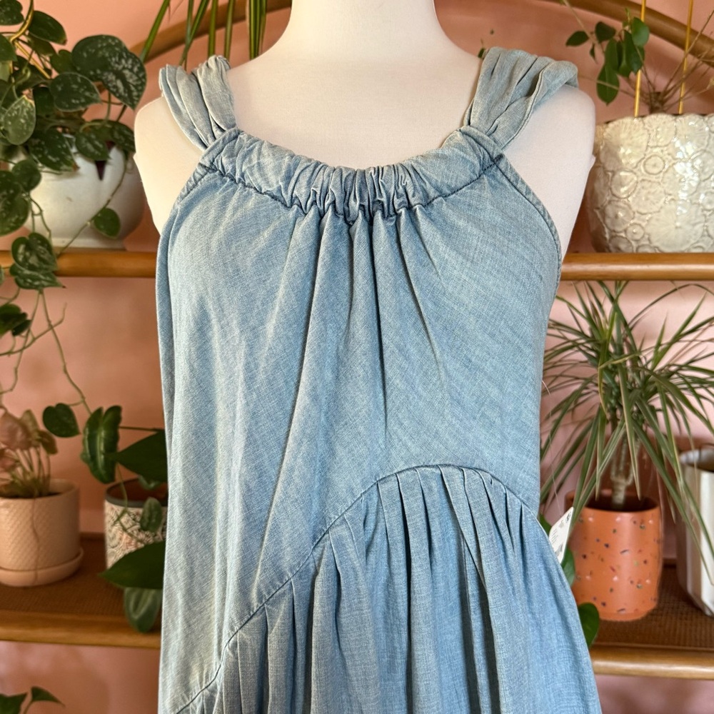 Free People Tala Denim Midi Maxi Asymmetrical Dress NWT Size XS Blue - Picture 9 of 9